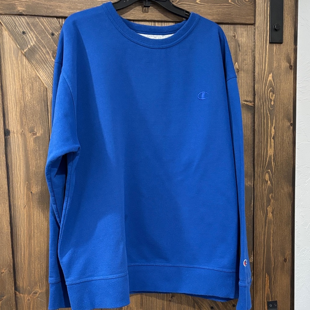 Champion Crewneck Sweatshirt Mens 2XL Blue Embroidered Logo Athletic Pullover